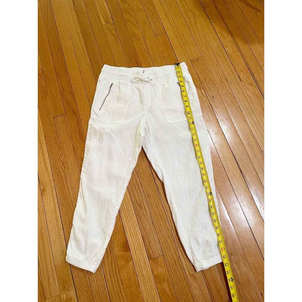 Athleta Cabo Linen Joggers Pants Womens Size 8 Petite White Zip Pockets Pull On - Picture 9 of 15